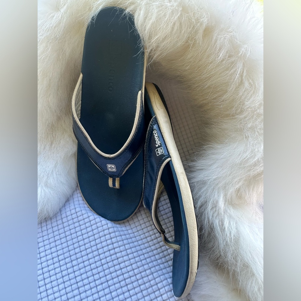 Sperry Navy and Beige Flip Flops
